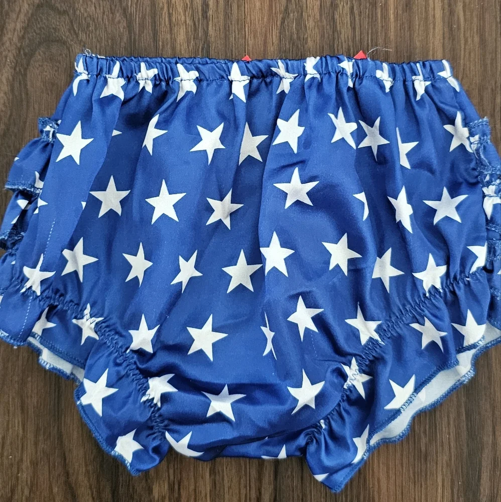 Blue Star Ruffle Bloomers with Red Bow